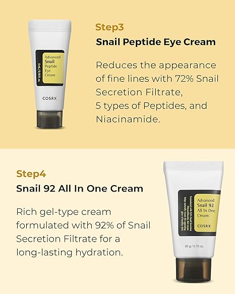 COSRX All About Snail Korean Skincare, Gift Set with Face Gel Cleanser, Essence, Cream & Eye-cream, Repairing, Recovering, Rejuvenating Kit with Snail Mucin COSRX All About Snail Korean Skincare, Gift Set with Face Gel Cleanser, Essence, Cream & Eye-cream, Repairing, Recovering, Rejuvenating Kit with Snail Mucin