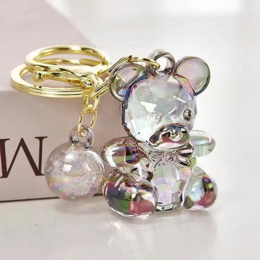 Porte-clés pendentif sac unisexe en acrylique avec perles d'ours mignonnes