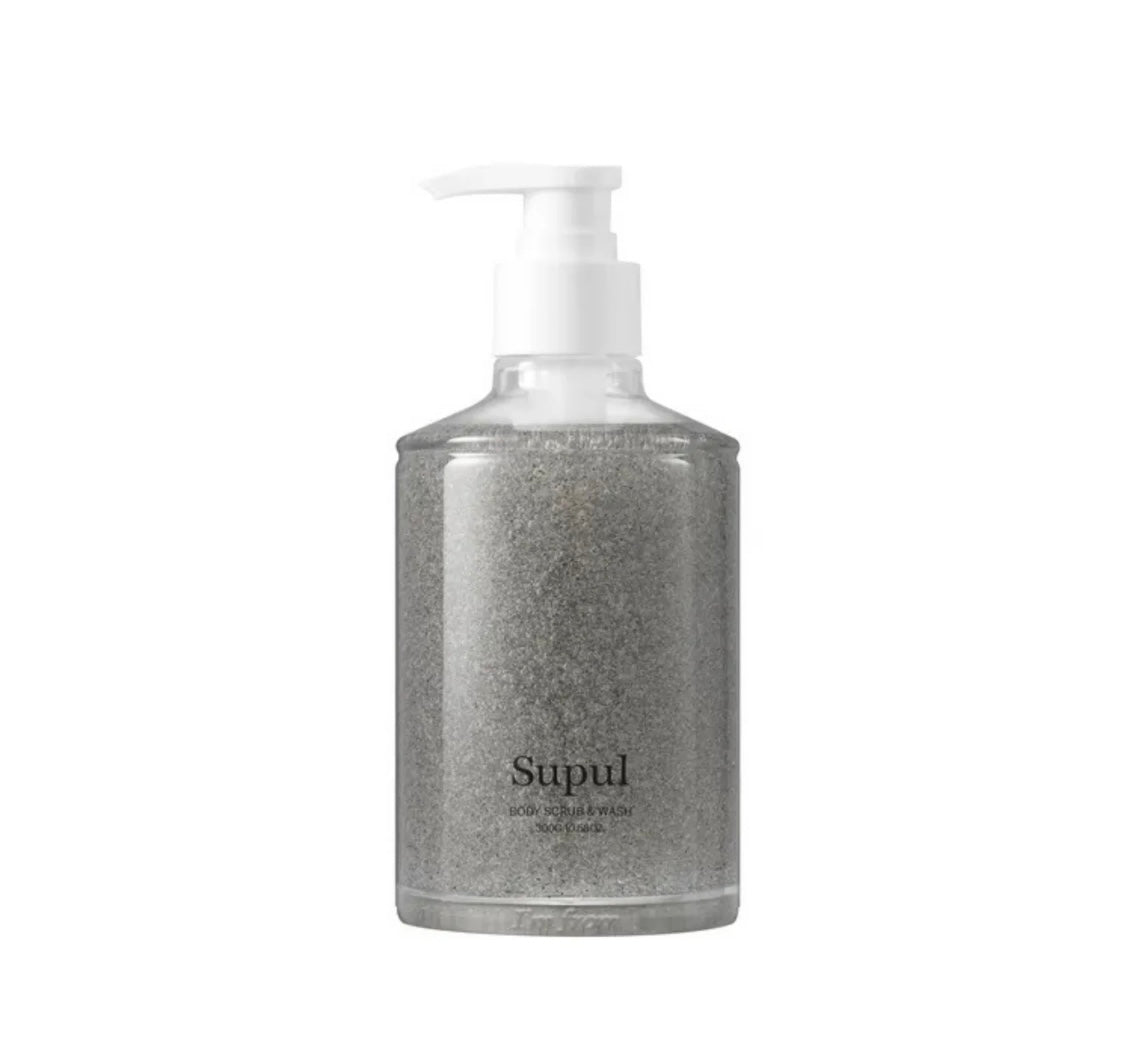 I'm From Supul Body Scrub & Wash 300g pump bottle showing grey pumice texture — ideal for exfoliation (i m from body scrub & wash supul). I'm From Supul Body Scrub & Wash 300g pump bottle showing grey pumice texture — ideal for exfoliation (i m from body scrub & wash supul).