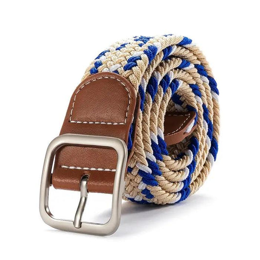 Cinturón unisex de lona trenzada con hebilla de pasador