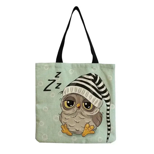 Sac fourre-tout en lin - Collection hiboux