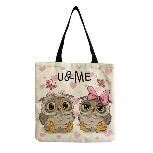 Sac fourre-tout en lin - Collection hiboux