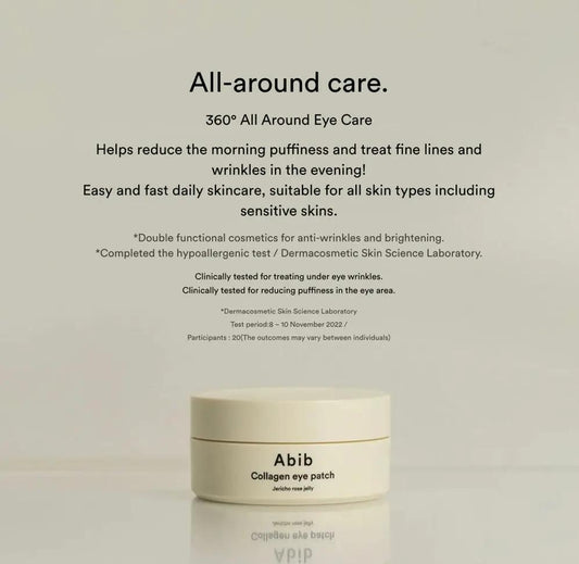 Abib collagen rose jelly eye patch applied on skin