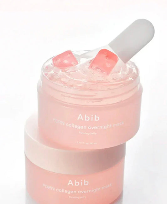 Close-up of the Abib firming jelly overnight mask tube with details.