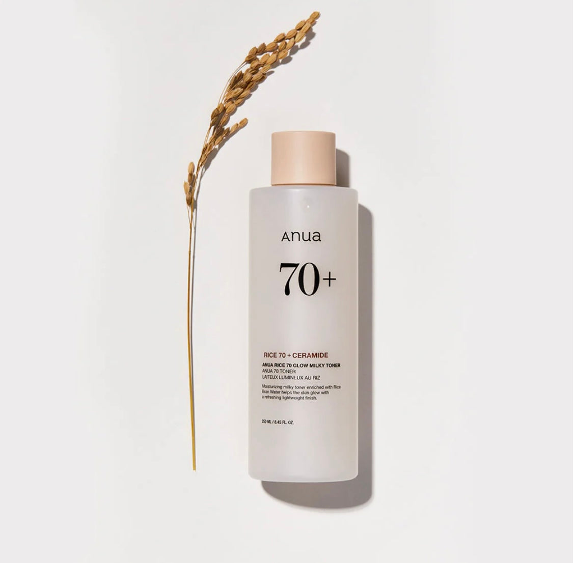 Anua Rice 70 Glow Milky Toner front view - 250ml hydrating toner Anua Rice 70 Glow Milky Toner front view - 250ml hydrating toner