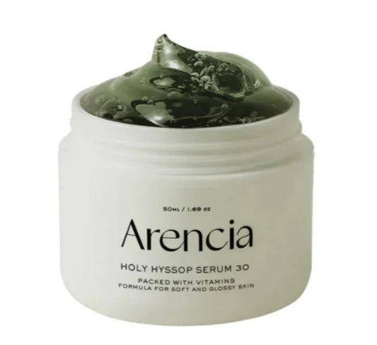ARENCIA Holy Hyssop Serum 30 bottle and packaging front view showcasing the hydrating brightening formula