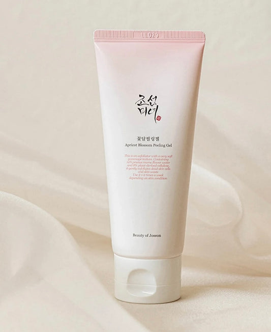 Beauty of Joseon Apricot Blossom Peeling Gel tube — gentle exfoliant that smooths and brightens skin.