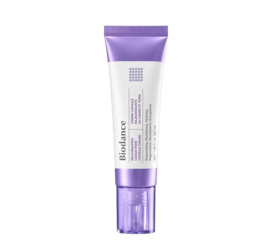 Biodance Caviar PDRN Capsule Cream 50ml jar with visible purple caviar capsules in a hydrating gel base