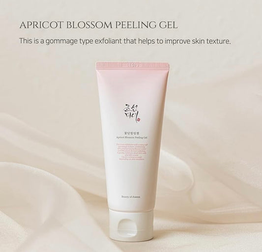 Beauty of Joseon peeling gel in a soft lifestyle setting with apricot blossoms — a gentle daily exfoliant