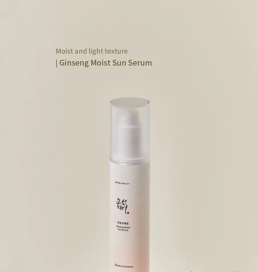 Vertical product shot of Beauty of Joseon Ginseng Moist Sun Serum — lightweight, non-greasy SPF 50+ sunscreen Vertical product shot of Beauty of Joseon Ginseng Moist Sun Serum — lightweight, non-greasy SPF 50+ sunscreen