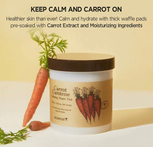 Gently applying the Skinfood carrot pad to soothe and hydrate the skin.