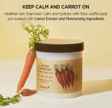 Gently applying the Skinfood carrot pad to soothe and hydrate the skin. Gently applying the Skinfood carrot pad to soothe and hydrate the skin.