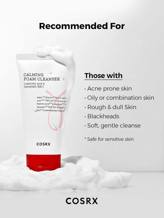 Close-up of COSRX foaming cleanser pump — easy-dispense tube