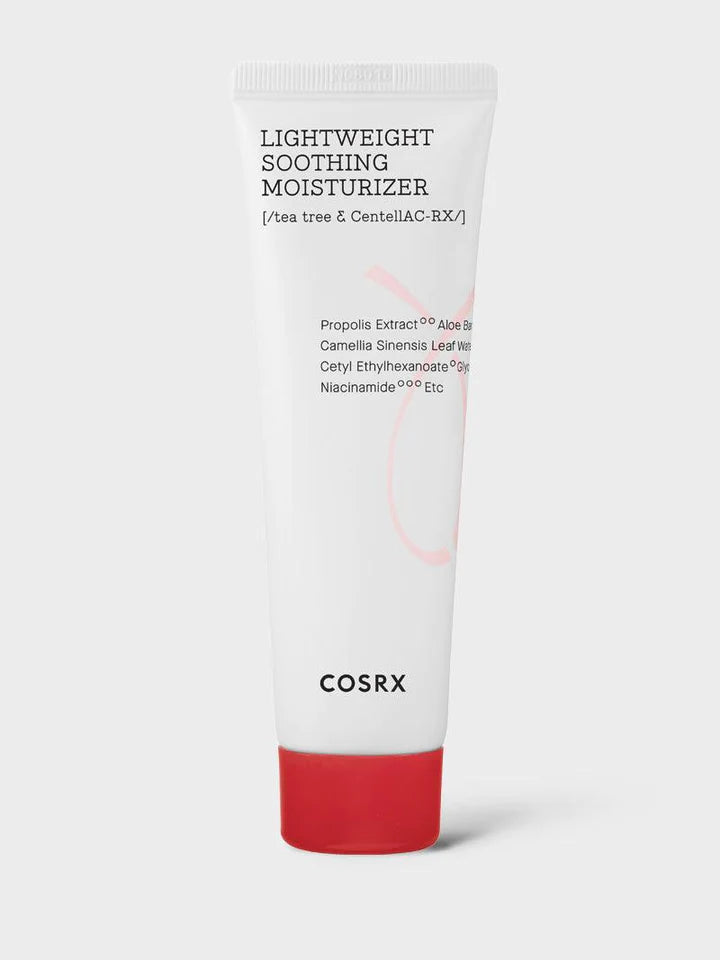 Front view of COSRX AC Collection Lightweight Soothing Moisturizer 2.0 - 80ml hydrating lotion for acne-prone skin Front view of COSRX AC Collection Lightweight Soothing Moisturizer 2.0 - 80ml hydrating lotion for acne-prone skin