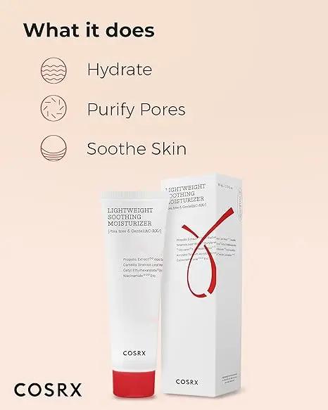 Minimalist packaging design of COSRX AC Moisturizer 2.0 - suitable for oily and acne-prone skin