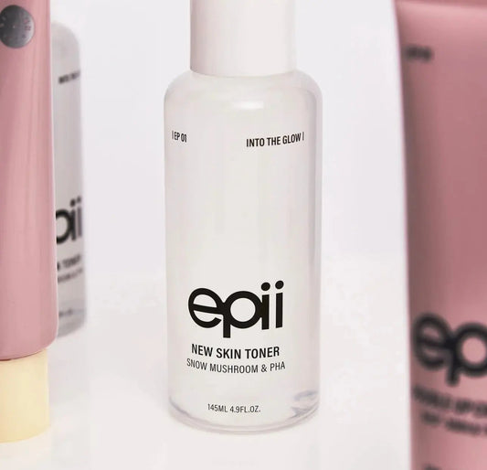epii new skin toner snow mushroom & pha bottle with watery gel texture for instant glow.