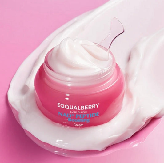 Close-up of the silky, non-sticky texture of the NAD+ peptide cream as it absorbs easily.