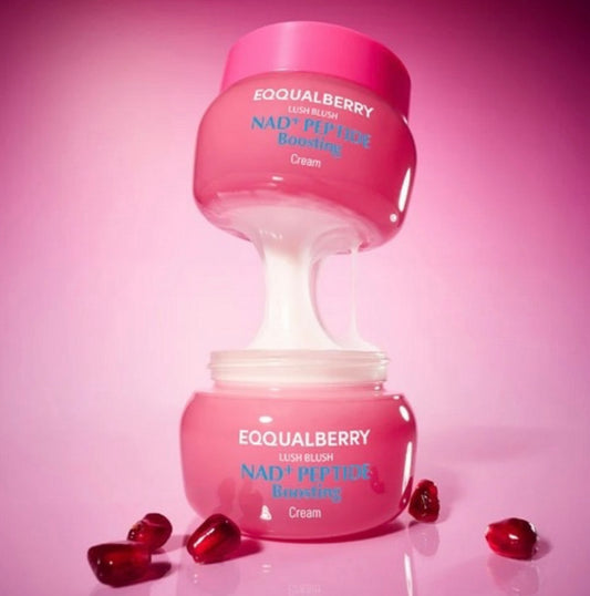 Eqqualberry NAD+ Peptide Boosting Cream 50ml bottle, showcasing modern anti-aging skincare packaging.