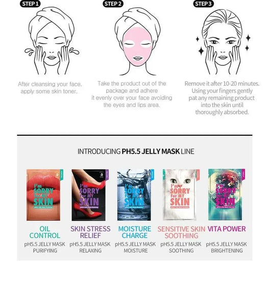 I'm Sorry For My Skin pH 5.5 Jelly Mask laid flat – hydrating jelly sheet mask with Centegreen Water