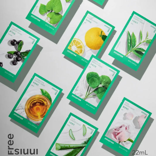 Innisfree Energy Mask Bundle Pack – 10pcs variety set with aloe, green tea, rose, and more