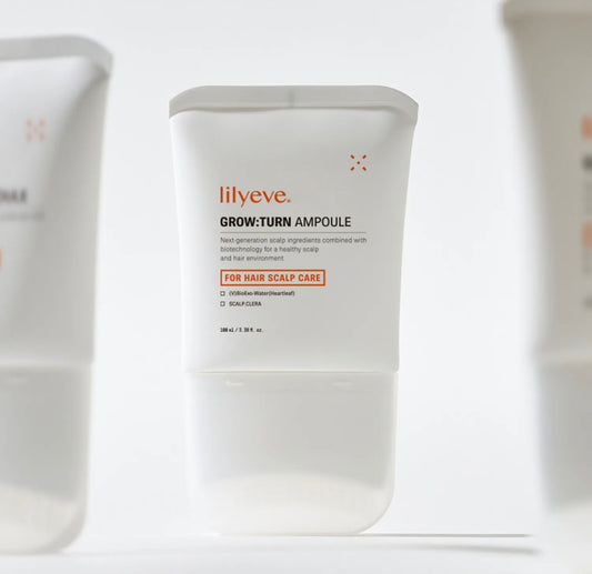 Lilyeve Relieve Grow Turn Ampoule 100ml bottle with 38-brush applicator for targeted scalp treatment