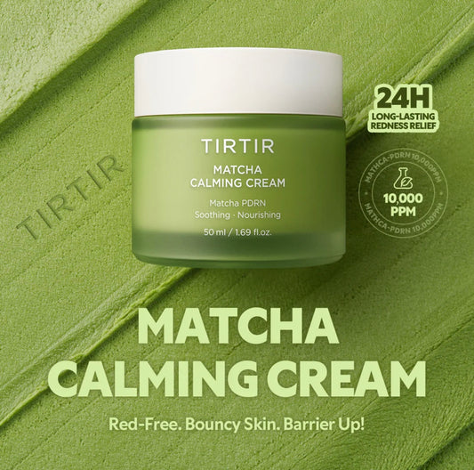 Close up view of the bouncy pudding texture of TIRTIR matcha calming cream on a small scoop, showing its unique gel consistency.