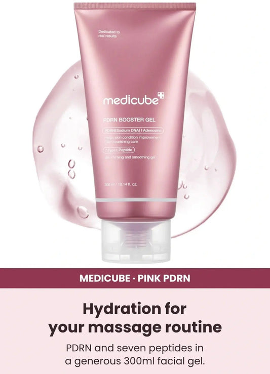 Close-up of Medicube PDRN Booster Gel showing lightweight clear gel texture