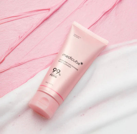 Medicube PDRN Pink Niacinamide Whip Cleanser 120g — front tube view, pink packaging.
