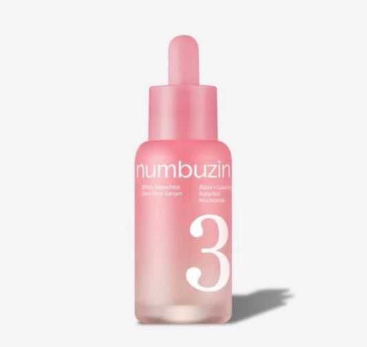 Back label of Numbuzin No.3 bifida bakuchiol zero pore serum showing usage instructions and ingredients in Korean and English
