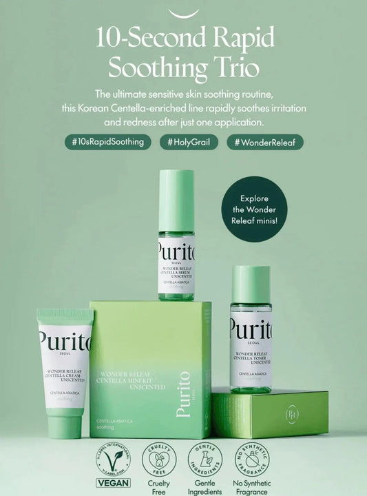 Wonder Releaf Centella Mini Kit Unscented contents — 30ml toner, 15ml serum and 15ml cream
