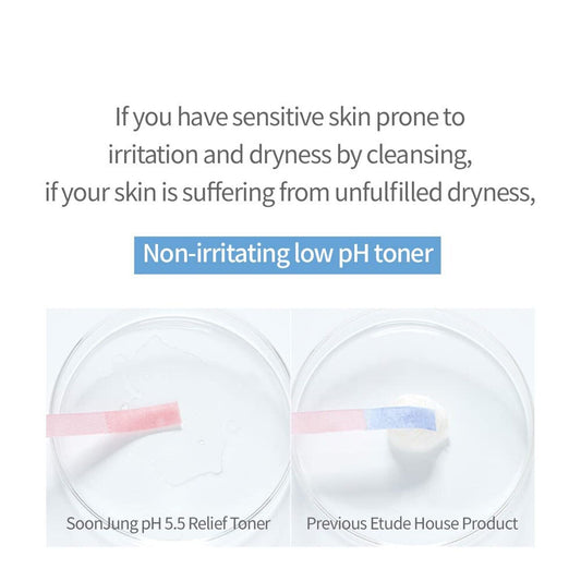 Close-up of the Soon Jung Toner's light, watery texture on fingertips.