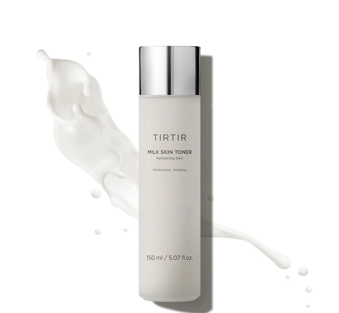 Front view of TIRTIR Milk Skin Toner bottle with minimal packaging Front view of TIRTIR Milk Skin Toner bottle with minimal packaging