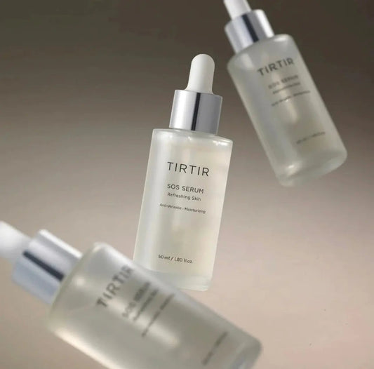 Close-up of TIRTIR SOS Serum lightweight gel texture on skin