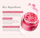 Illustration of key ingredients: Tranexamic Acid (TXA) and Niacinamide for targeted skin brightening Illustration of key ingredients: Tranexamic Acid (TXA) and Niacinamide for targeted skin brightening