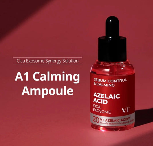 Back of VT Cosmetics Azelic A1 Calming Ampoule box showing ingredients list and directions.