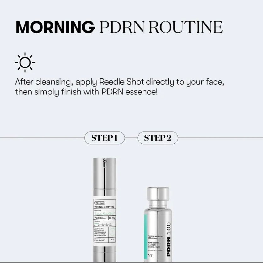Applying Reedle Shot 100 Essence as part of an evening skincare routine — gentle patting motion. Applying Reedle Shot 100 Essence as part of an evening skincare routine — gentle patting motion.