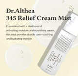 Close-up of the 345 Relief Cream Mist's watery, lightweight texture as it sprays.