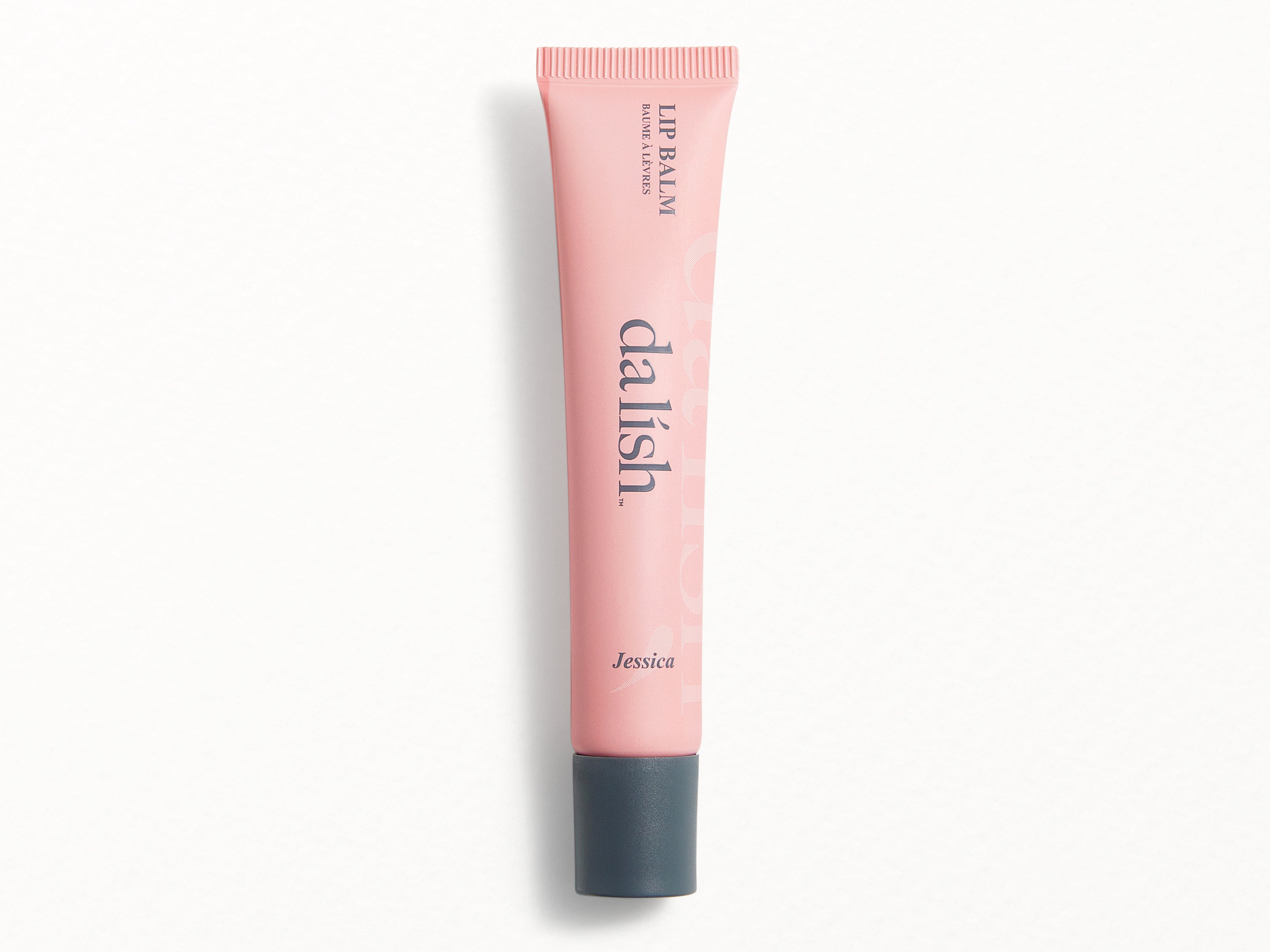 Pink lip balm tube with 'dalish' branding on a white background