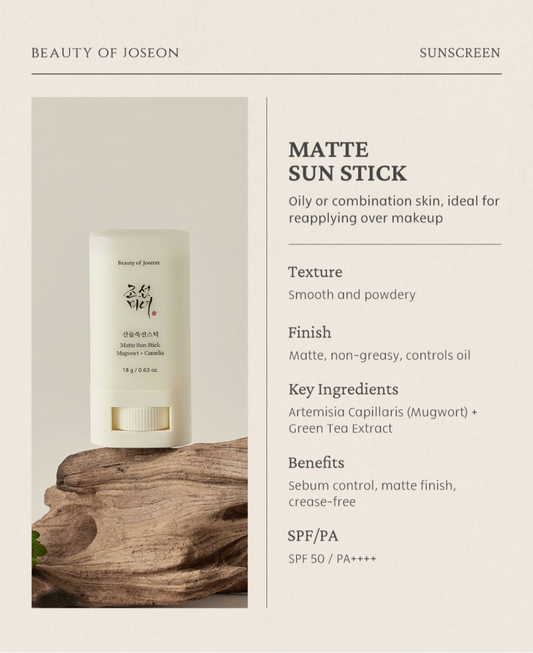 Beauty of Joseon Matte Sun Stick : Mugwort+Camelia (SPF 50+ PA++++)