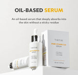 Close-up of the Pure Vitamin C24 serum's lightweight, fast-absorbing texture on fingertips.