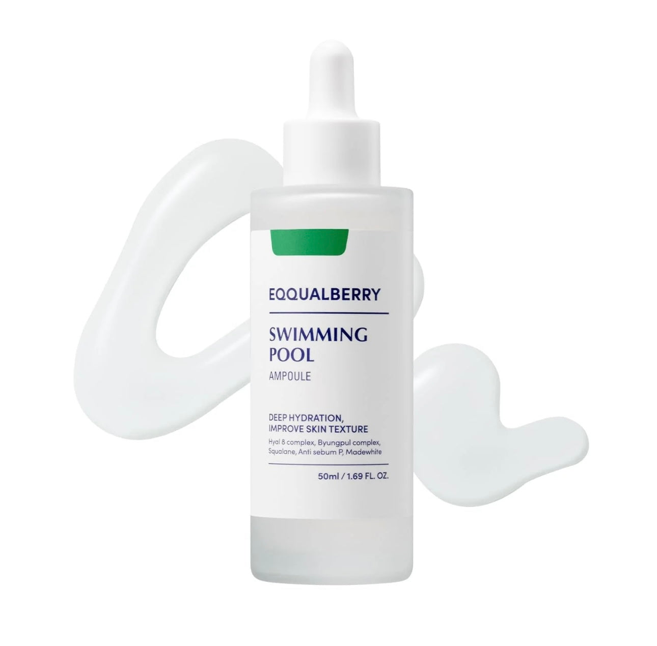 Close-up of the lightweight, gel-cream texture of the Eqqualberry Swimming Ampoule.