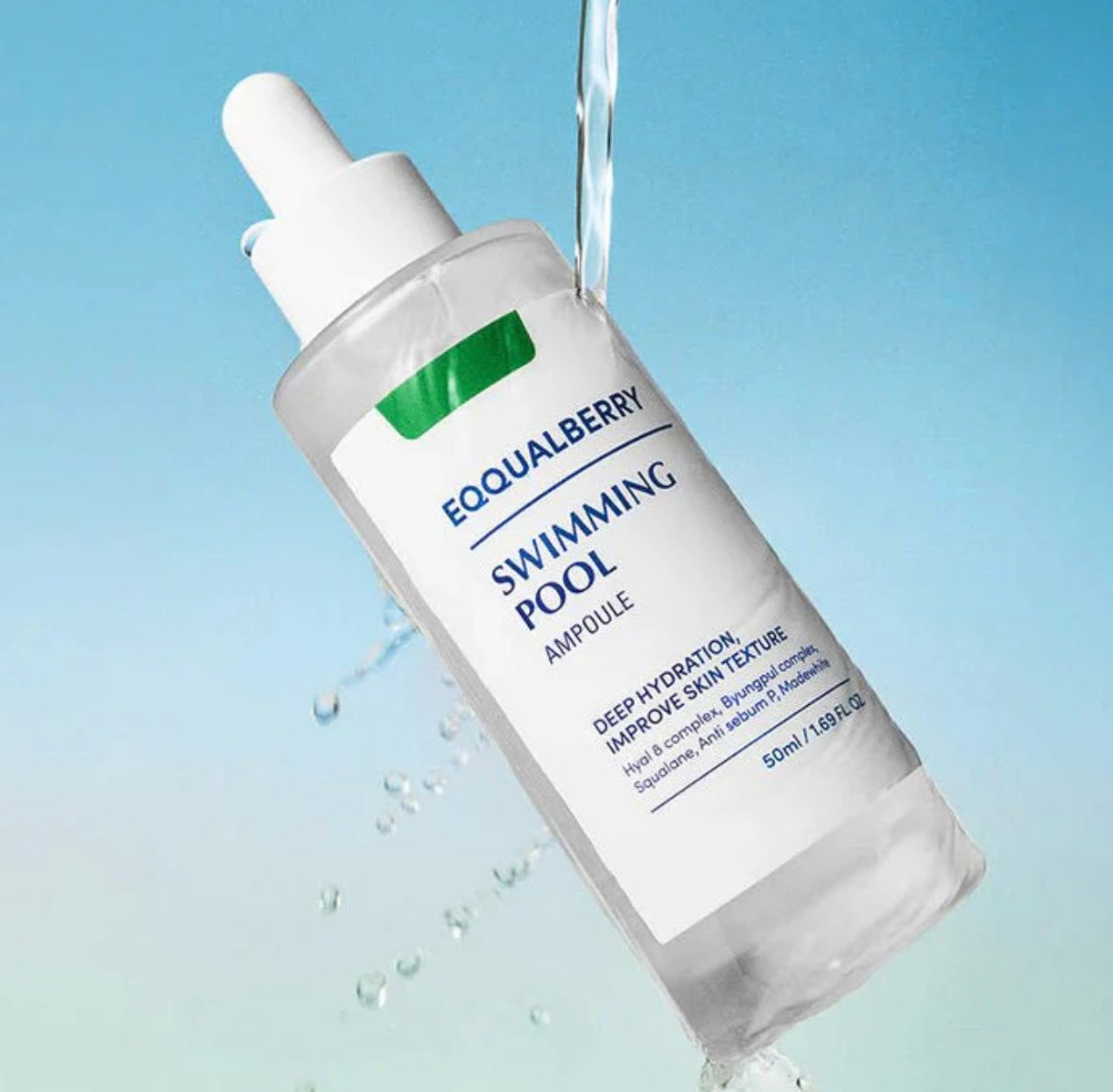 Eqqualberry Swimming Pool Ampoule 50ml bottle, a protective skincare serum for swimmers.