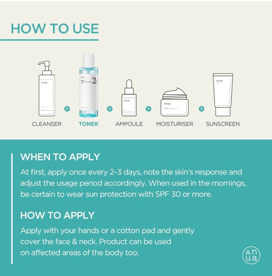 How to use Anua BHA 2 Gentle Exfoliating toner and when to apply