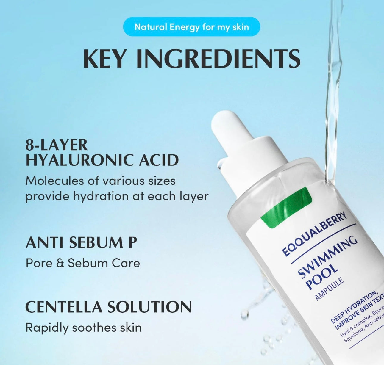 Key hydrating and protective ingredients inside the Eqqualberry Pool Ampoule serum.