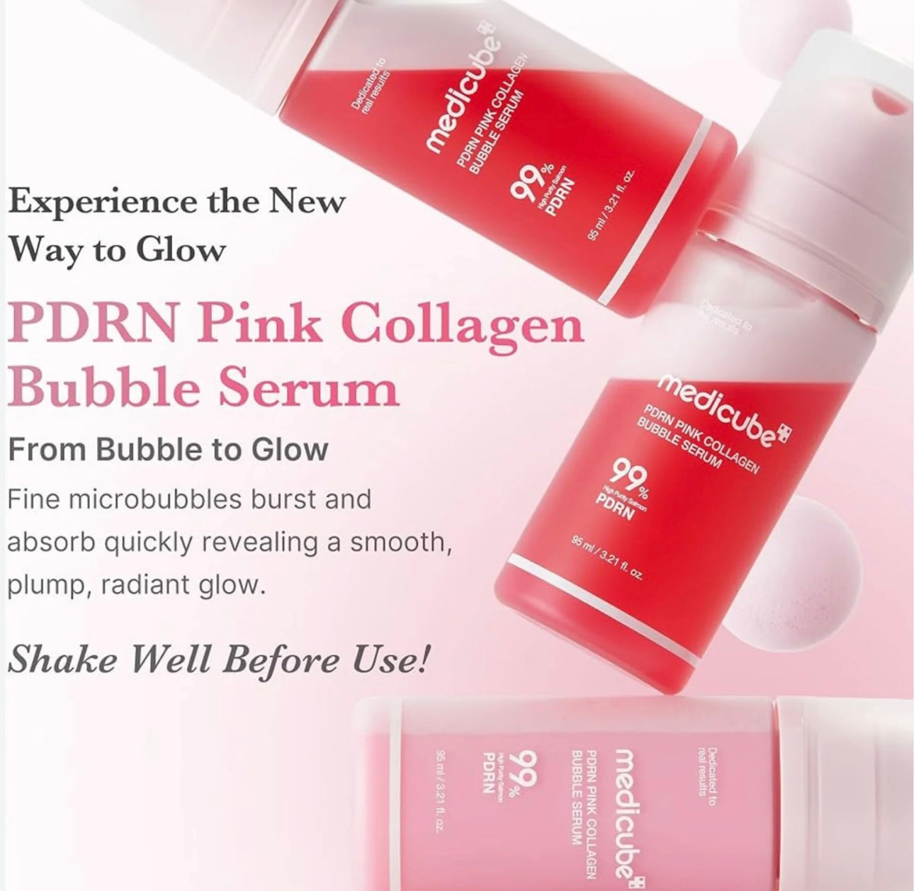 Medicube PDRN Serum ingredients showcase for skin elasticity.