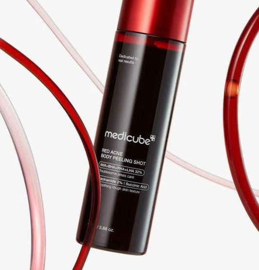 Medicube Red Acne Body Peeling Shot 2.0 tube and packaging