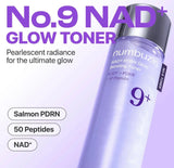 Numbuzin No.9 NAD+ BIO Lifting-sil Essence bottle, 50ml lightweight essence with NAD+ and 50 peptides for skin elasticity.