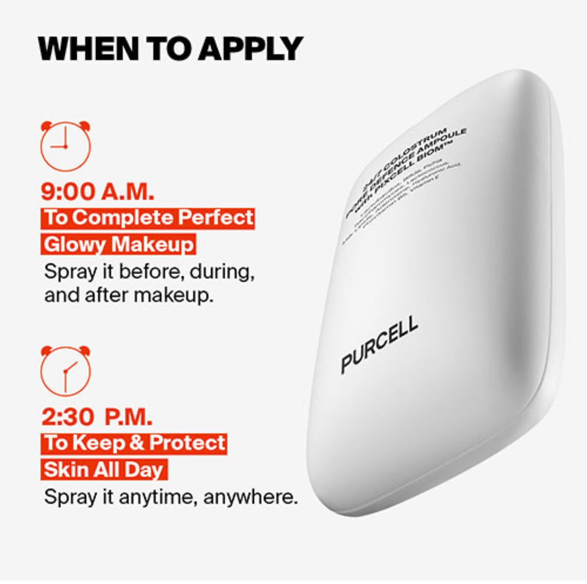Purcell colostrum ampoule with Pixcell Biom — side view showing bottle shape, 55ml