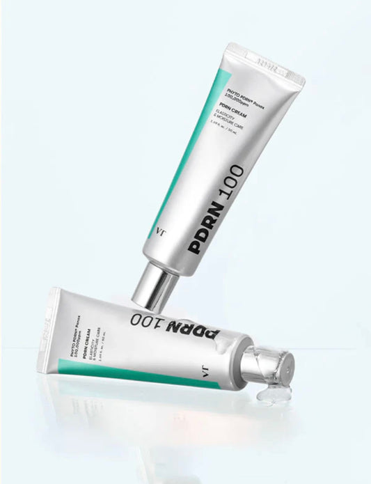 VT PDRN 100 Cream jar, box, and leaflet on a clean background.