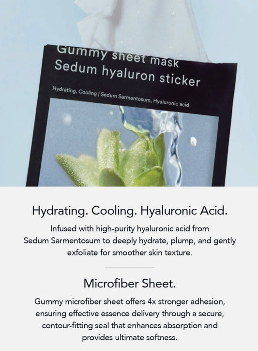 Close up of the Abib Gummy Mask Sedum Hyaluron Sticker showing the bouncy, jelly-like ALBAM fabric